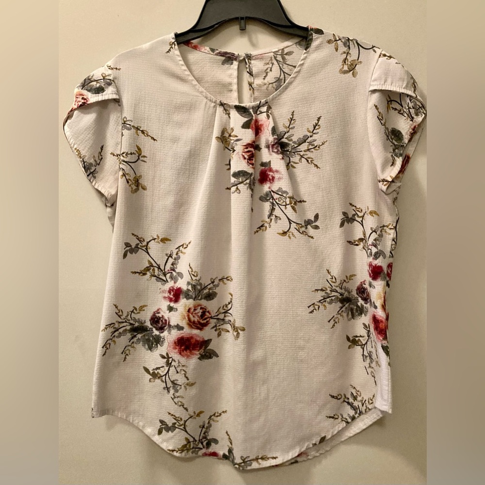 Peplum, white floral shirt, size medium